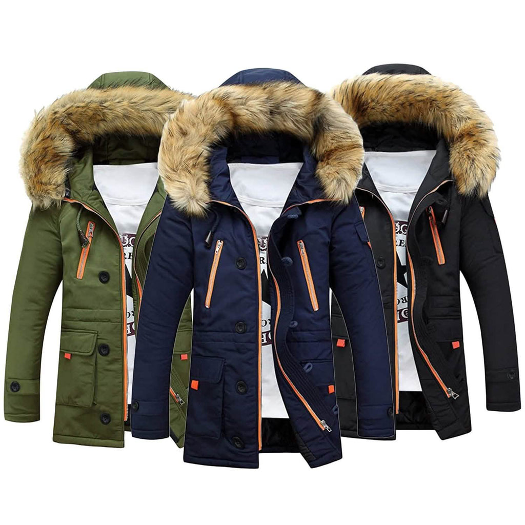 Parkas d'hiver à capuche en duvet pour hommes