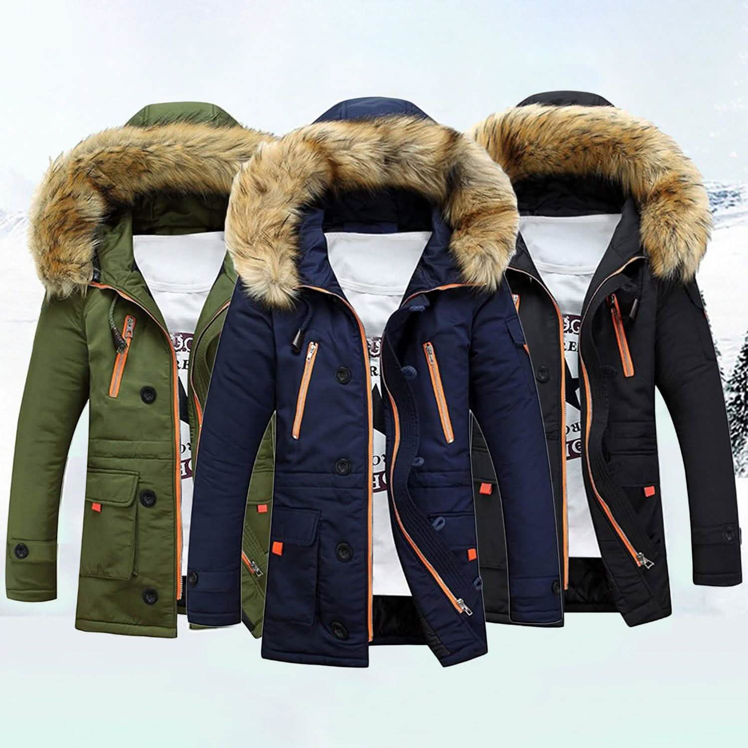 Parkas d'hiver à capuche en duvet pour hommes
