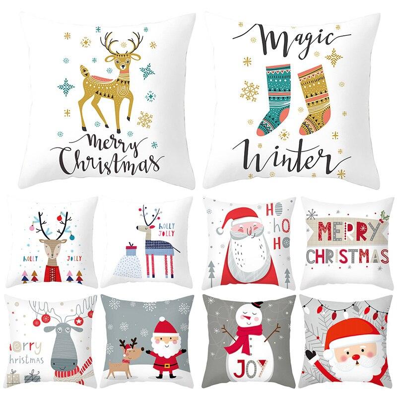 Joyeux Noël Décoration Cadeau de Noël Nouvel An pour la maison Renne Père Noël Série de Noël Housse de coussin Taie d'oreiller Personnalisée Carrée Fermeture Éclair Housse de coussin sapin Ornement de Noël