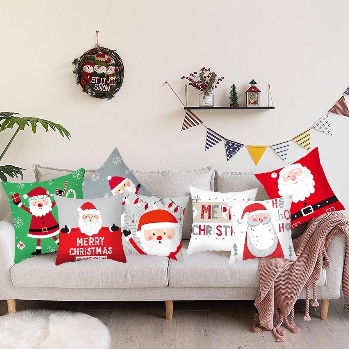 Joyeux Noël Décoration Cadeau de Noël Nouvel An pour la maison Renne Père Noël Série de Noël Housse de coussin Taie d'oreiller Personnalisée Carrée Fermeture Éclair Housse de coussin sapin Ornement de Noël