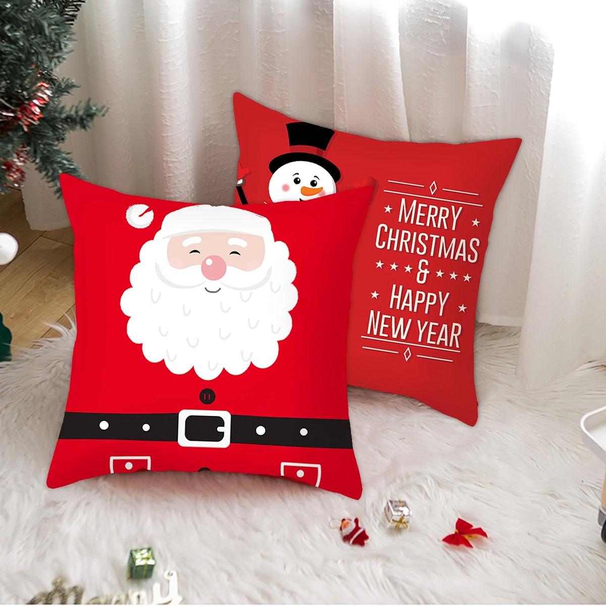 Joyeux Noël Décoration Cadeau de Noël Nouvel An pour la maison Renne Père Noël Série de Noël Housse de coussin Taie d'oreiller Personnalisée Carrée Fermeture Éclair Housse de coussin sapin Ornement de Noël