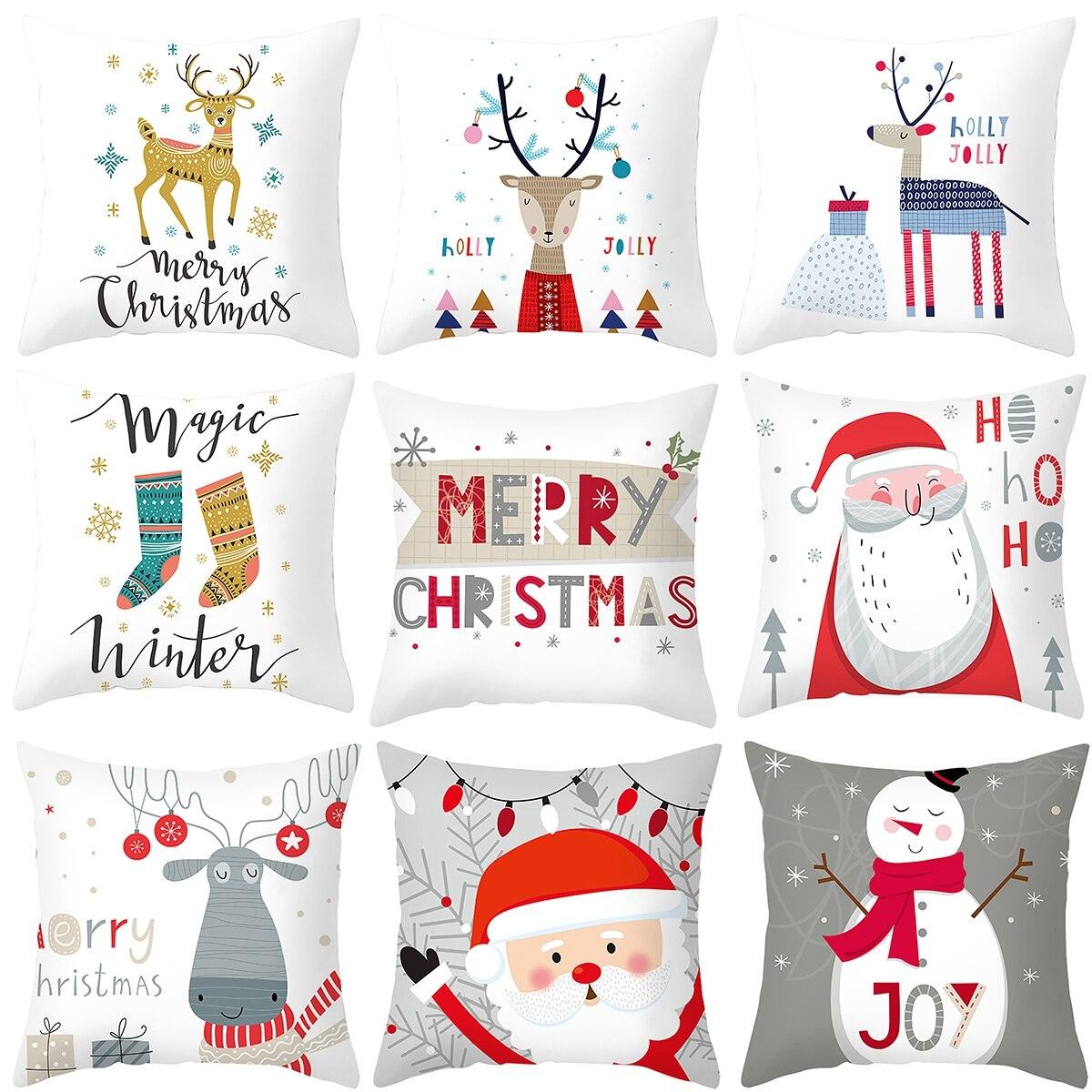 Joyeux Noël Décoration Cadeau de Noël Nouvel An pour la maison Renne Père Noël Série de Noël Housse de coussin Taie d'oreiller Personnalisée Carrée Fermeture Éclair Housse de coussin sapin Ornement de Noël