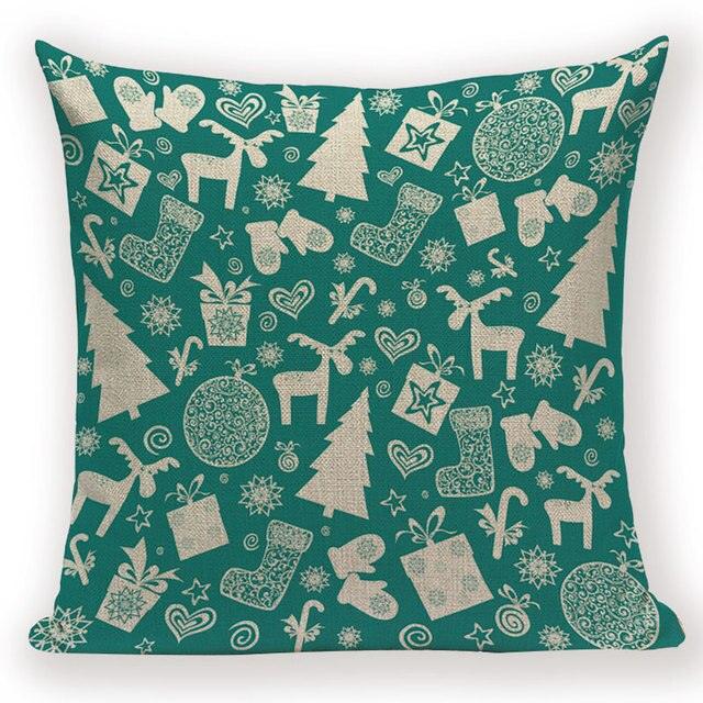 Joyeux Noël Arbre Mignon Cerf Joyeux Festival Nouvel An Décorations Housse de coussin de Noël Taies d'oreiller décoratives de Noël en coton lin Housse de coussin carrée pour canapé de maison lit