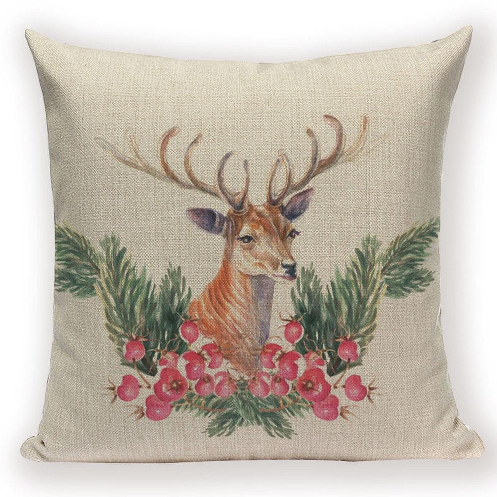 Joyeux Noël Arbre Mignon Cerf Joyeux Festival Nouvel An Décorations Housse de coussin de Noël Taies d'oreiller décoratives de Noël en coton lin Housse de coussin carrée pour canapé de maison lit