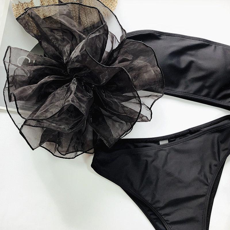 Maillot de bain en maille à volants pour femme, bikini sans bretelles, maillot de bain taille haute pour femme, ensemble bikini noir et rose, maillot de bain à volants jaune, maillot de bain deux pièces à volants