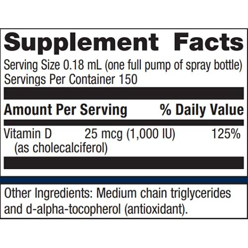 Metagenics D3 Spray Vegetarian and Bioavailable Vitamin D Supplement 1,000 IU (25 mcg) 150 Servings