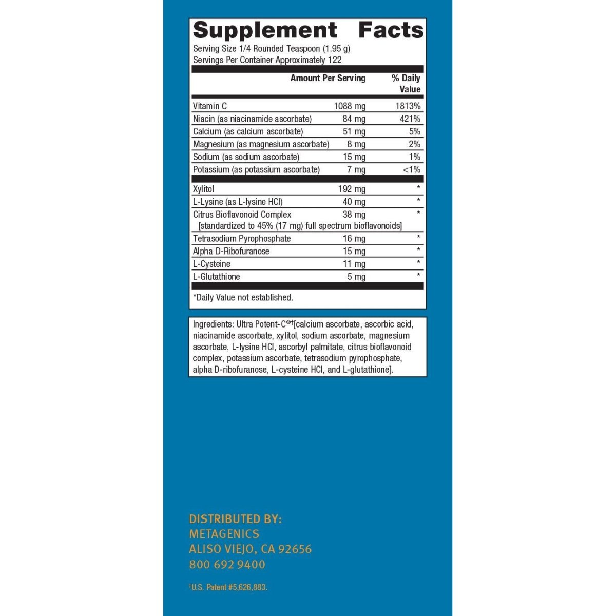 Metagenics Ultra Potent-C Powder - Supplément de vitamine C 238 g