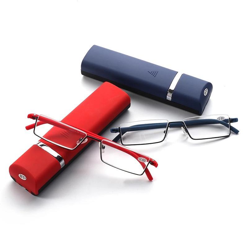 Lunettes de lecture anti-lumière bleue en métal, monture demi-cerclée, pour hommes et femmes, unisexe, élégantes, verres transparents +1,75, avec étui.
