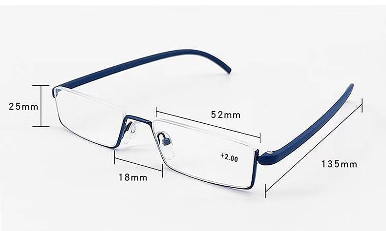 Lunettes de lecture anti-lumière bleue en métal, monture demi-cerclée, pour hommes et femmes, unisexe, élégantes, verres transparents +1,75, avec étui.
