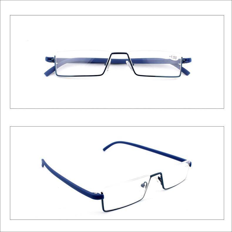 Lunettes de lecture anti-lumière bleue en métal, monture demi-cerclée, pour hommes et femmes, unisexe, élégantes, verres transparents +1,75, avec étui.