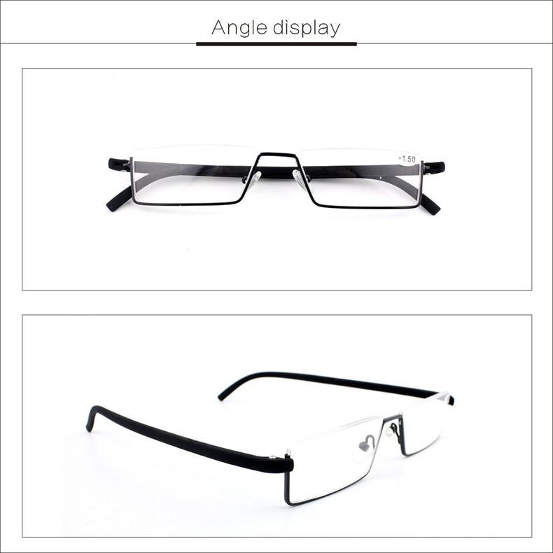 Lunettes de lecture anti-lumière bleue en métal, monture demi-cerclée, pour hommes et femmes, unisexe, élégantes, verres transparents +1,75, avec étui.