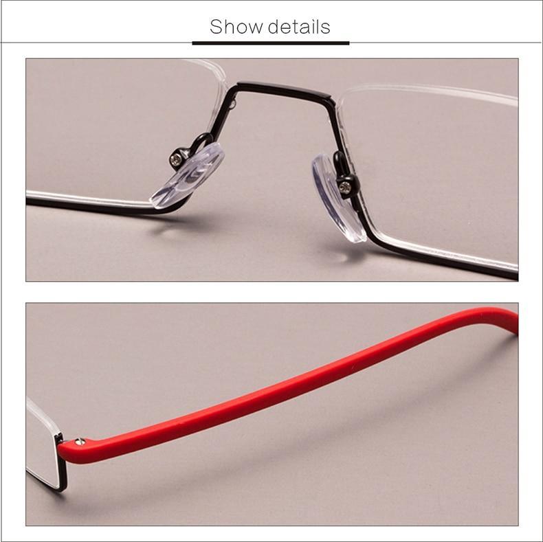 Lunettes de lecture anti-lumière bleue en métal, monture demi-cerclée, pour hommes et femmes, unisexe, élégantes, verres transparents +1,75, avec étui.