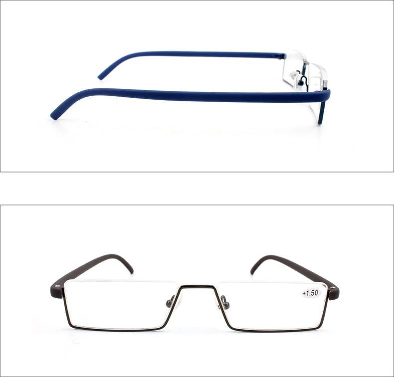 Lunettes de lecture anti-lumière bleue en métal, monture demi-cerclée, pour hommes et femmes, unisexe, élégantes, verres transparents +1,75, avec étui.