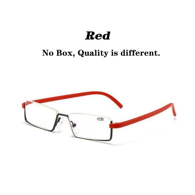 Lunettes de lecture anti-lumière bleue en métal, monture demi-cerclée, pour hommes et femmes, unisexe, élégantes, verres transparents +1,75, avec étui.