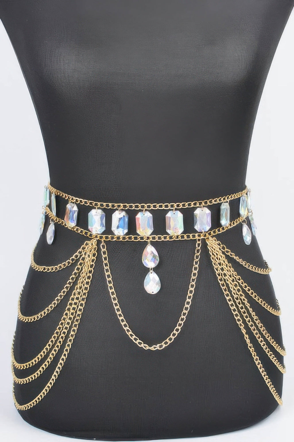 Ceinture chaîne à maillons métalliques avec pierre acrylique