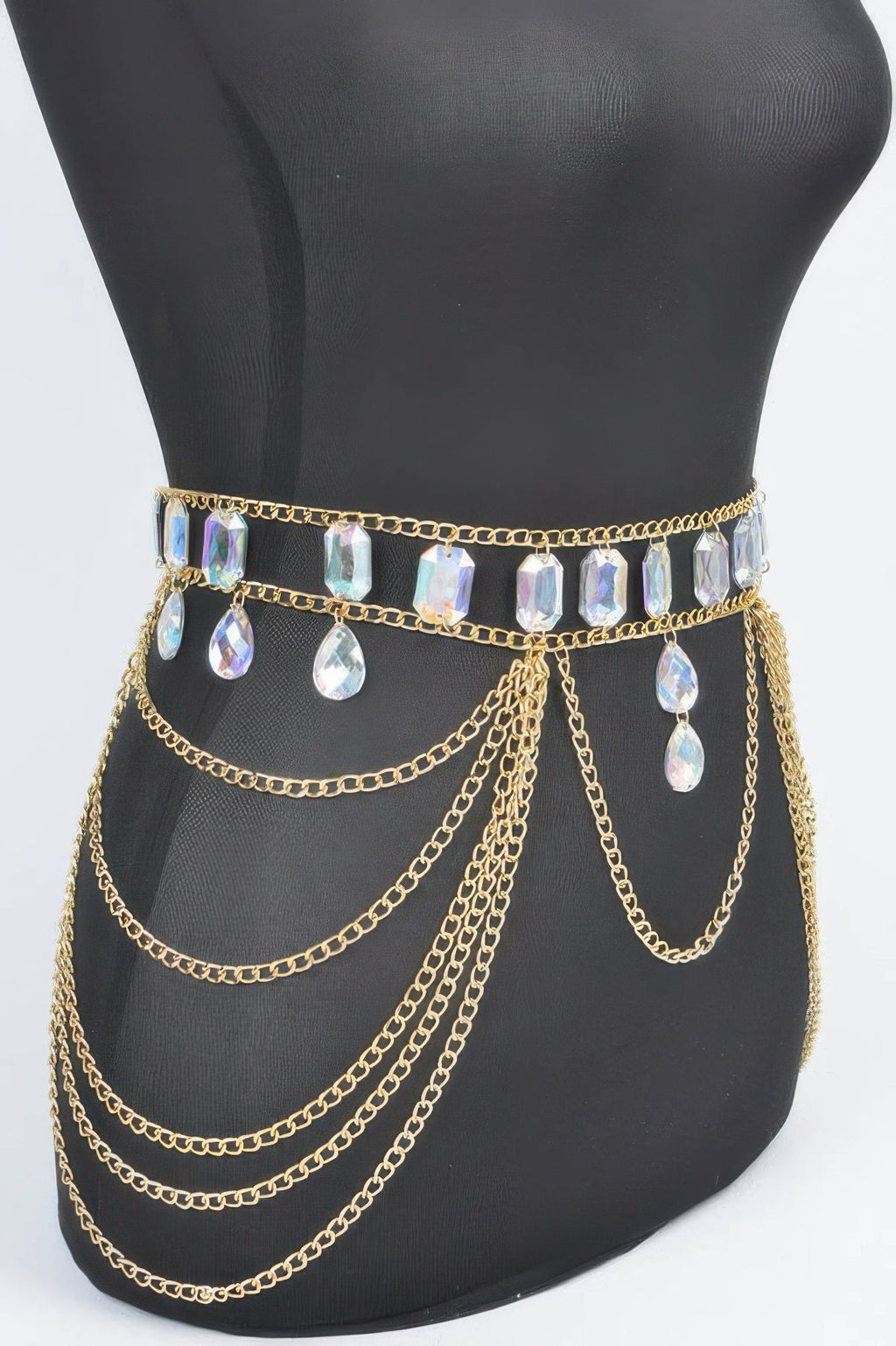 Ceinture chaîne à maillons métalliques avec pierre acrylique