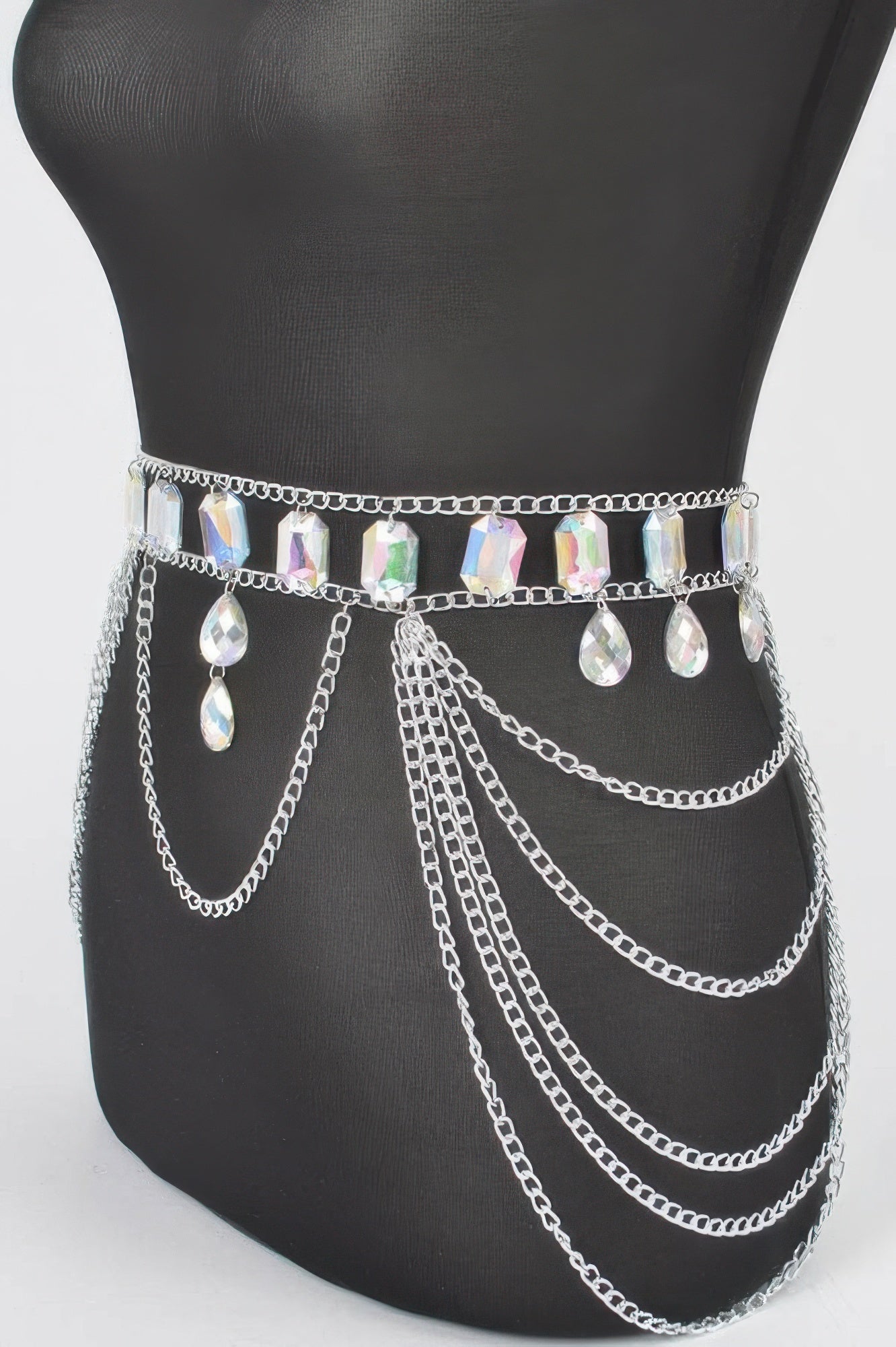 Ceinture chaîne à maillons métalliques avec pierre acrylique