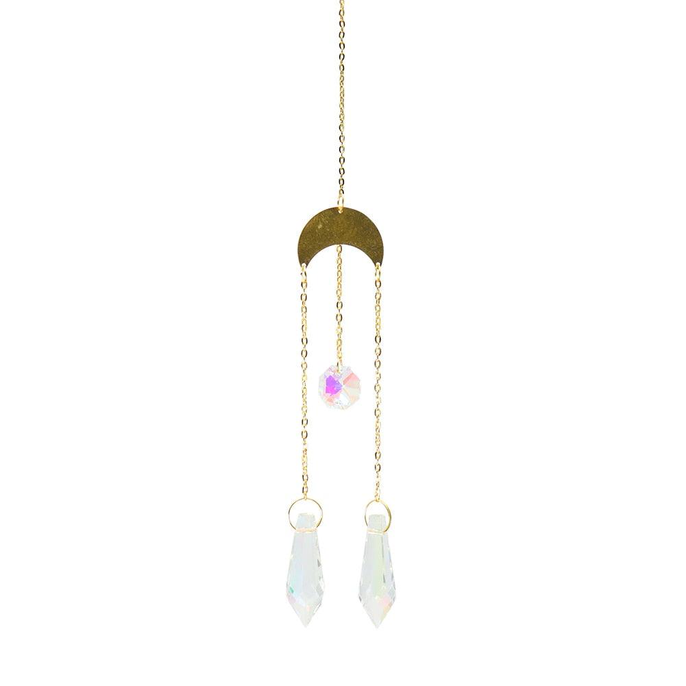 Carillon Éolien Métallique Cercle Lune Soleil Attrape-soleil Cristaux Ornement Énergie Chakra Prismes Boule de Cristal K9 Suspendus Chasseur d'Arc-en-ciel Rideaux de Fenêtre Pendentif Cadeaux Décoration Maison