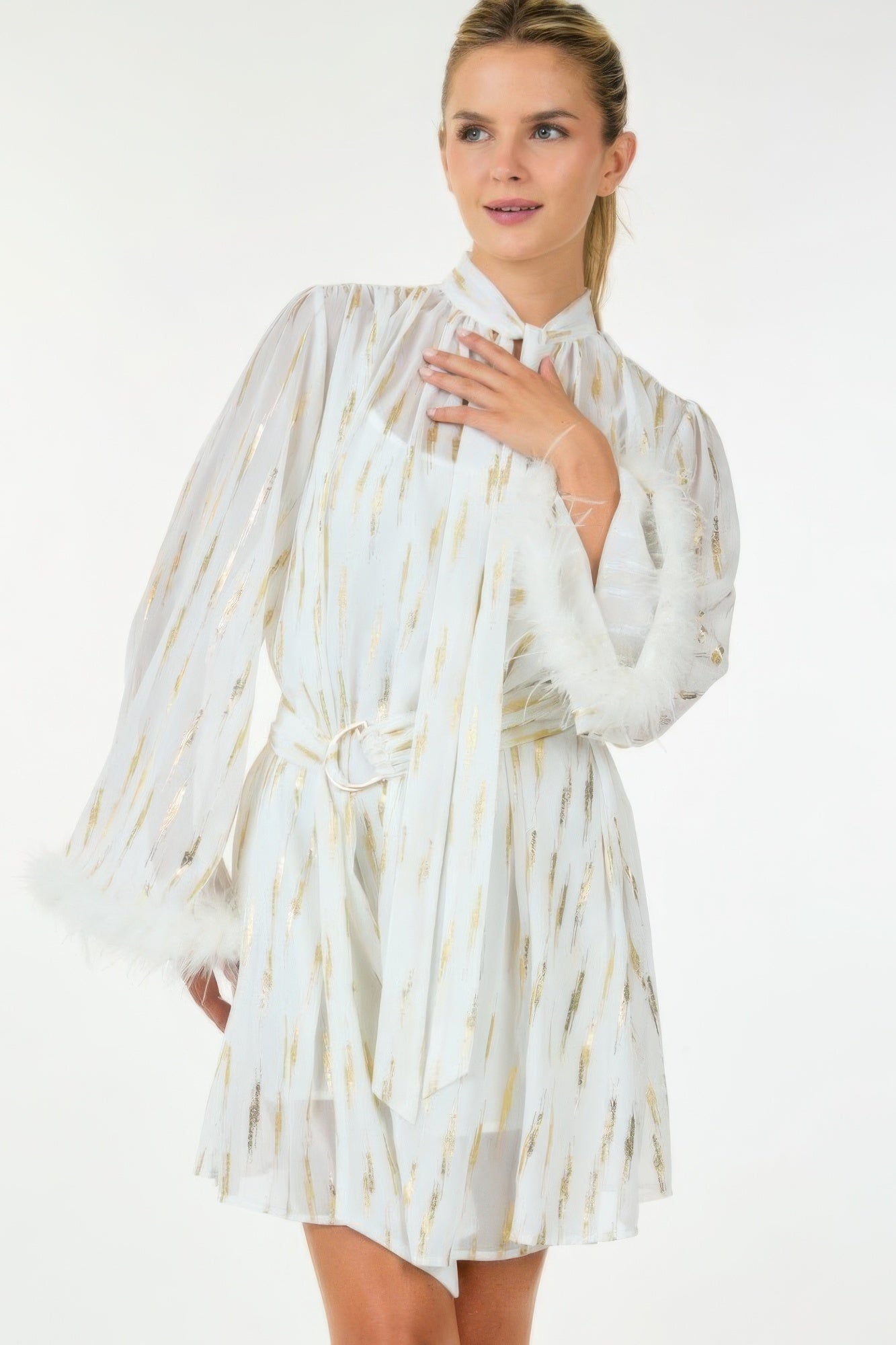 Robe Courte Imprimée Métallisée