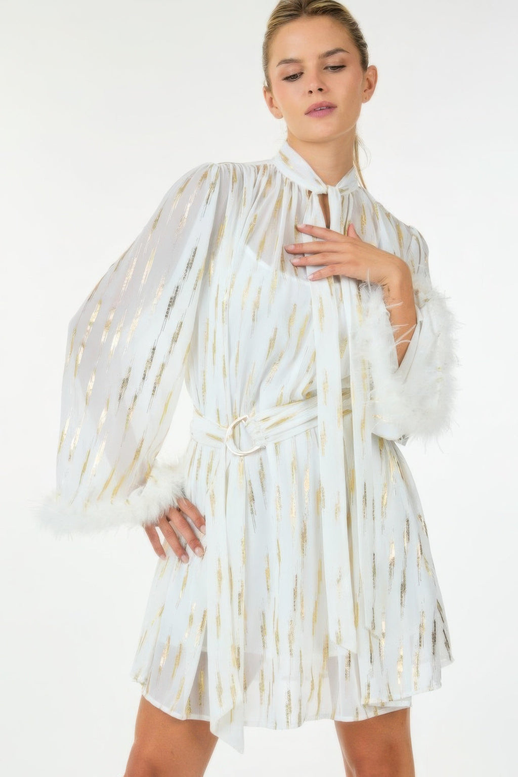 Robe Courte Imprimée Métallisée
