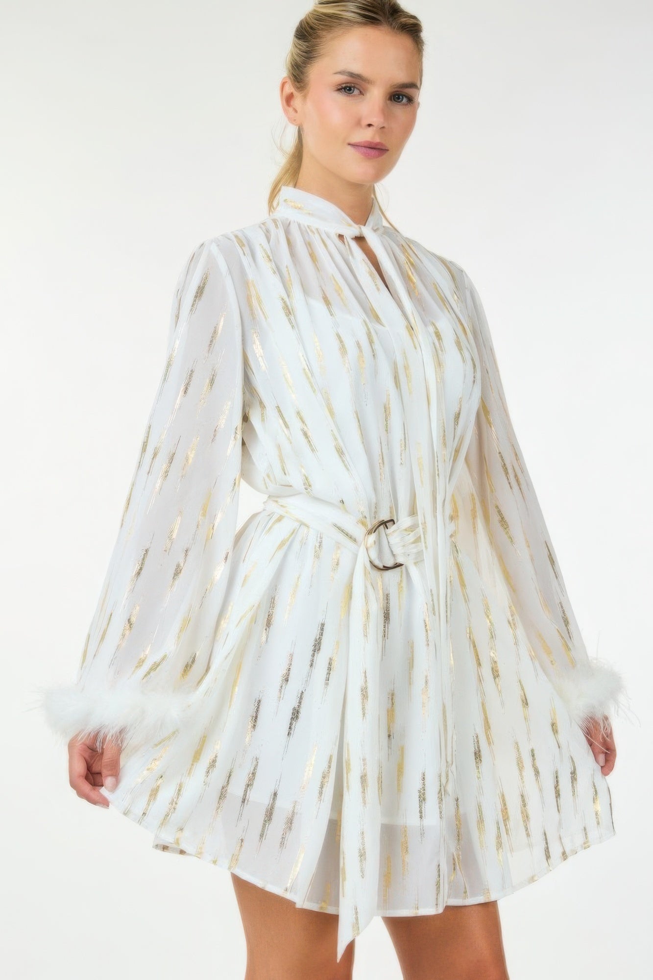 Robe Courte Imprimée Métallisée