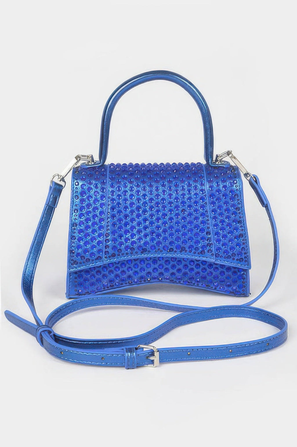 Sac à rabat avec poignée supérieure, orné de strass métalliques thermocollants