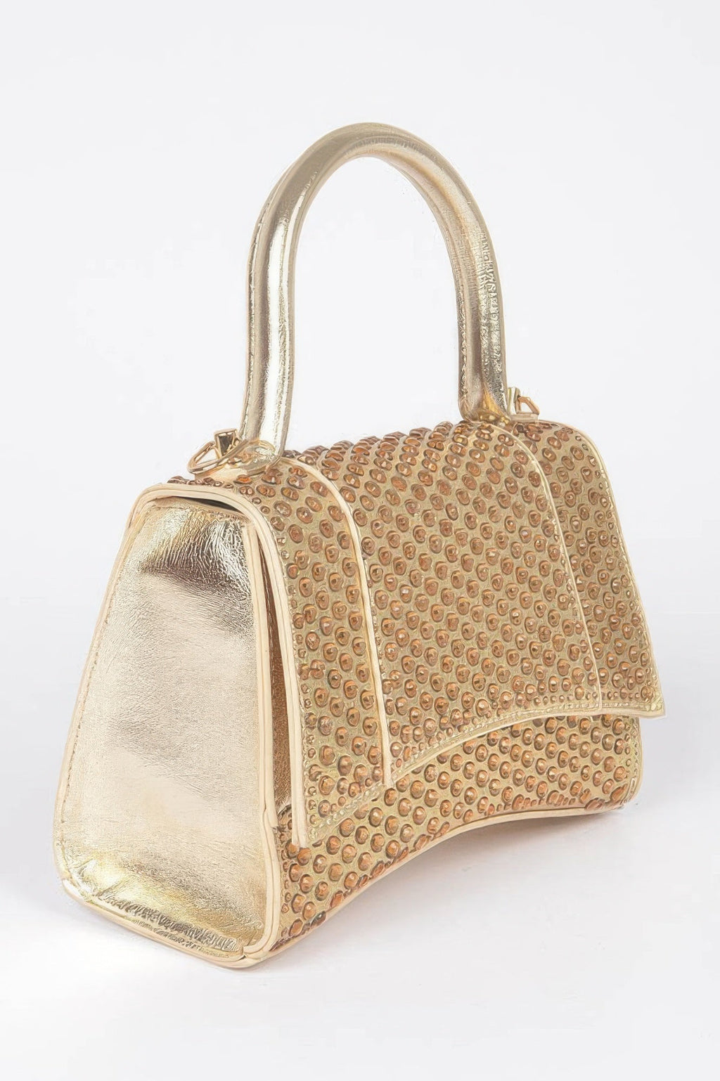 Sac à rabat avec poignée supérieure, orné de strass métalliques thermocollants
