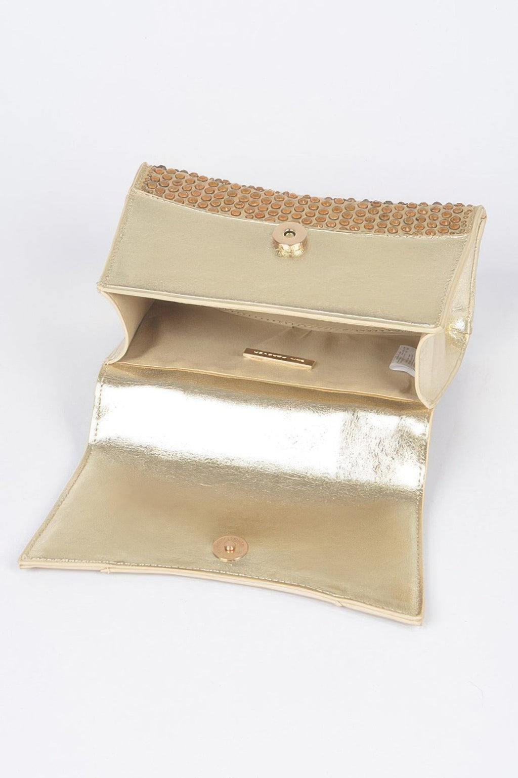 Sac à rabat avec poignée supérieure, orné de strass métalliques thermocollants
