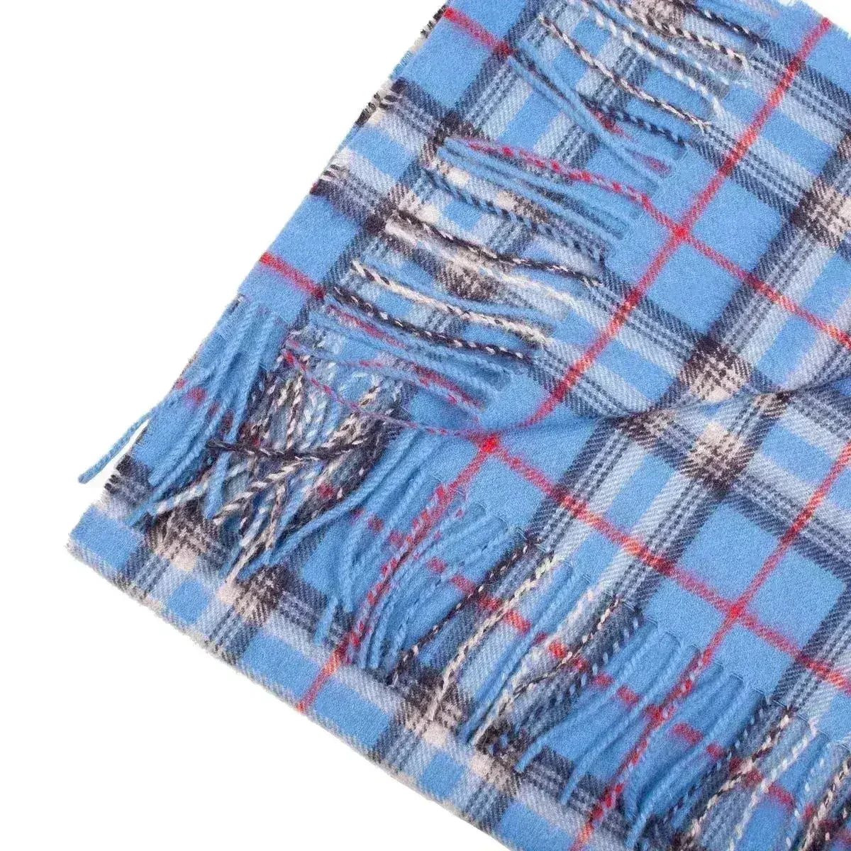 Écharpe en laine d'alpaga à carreaux bleus