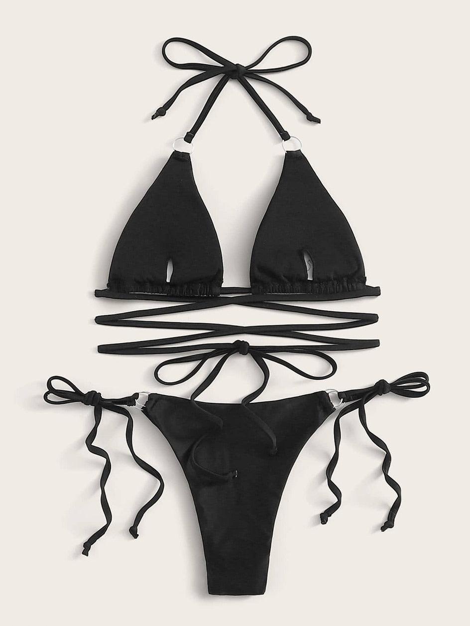 Micro Bikini Maillot de Bain Crisscross Deux Pièces Femme Maillot de Bain Bandage Femme String Ensemble Bikini 2 Pièces Maillot de Bain Femme Tenue de Plage