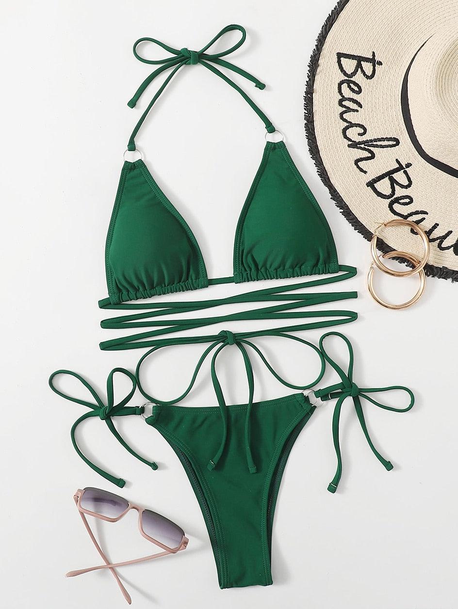 Micro Bikini Maillot de Bain Crisscross Deux Pièces Femme Maillot de Bain Bandage Femme String Ensemble Bikini 2 Pièces Maillot de Bain Femme Tenue de Plage
