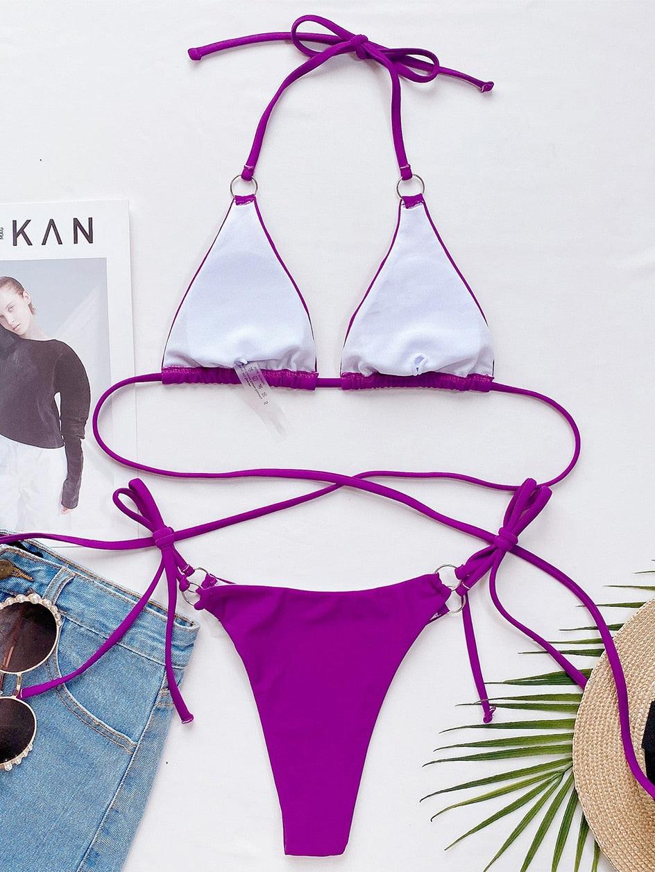 Micro Bikini Maillot de Bain Crisscross Deux Pièces Femme Maillot de Bain Bandage Femme String Ensemble Bikini 2 Pièces Maillot de Bain Femme Tenue de Plage