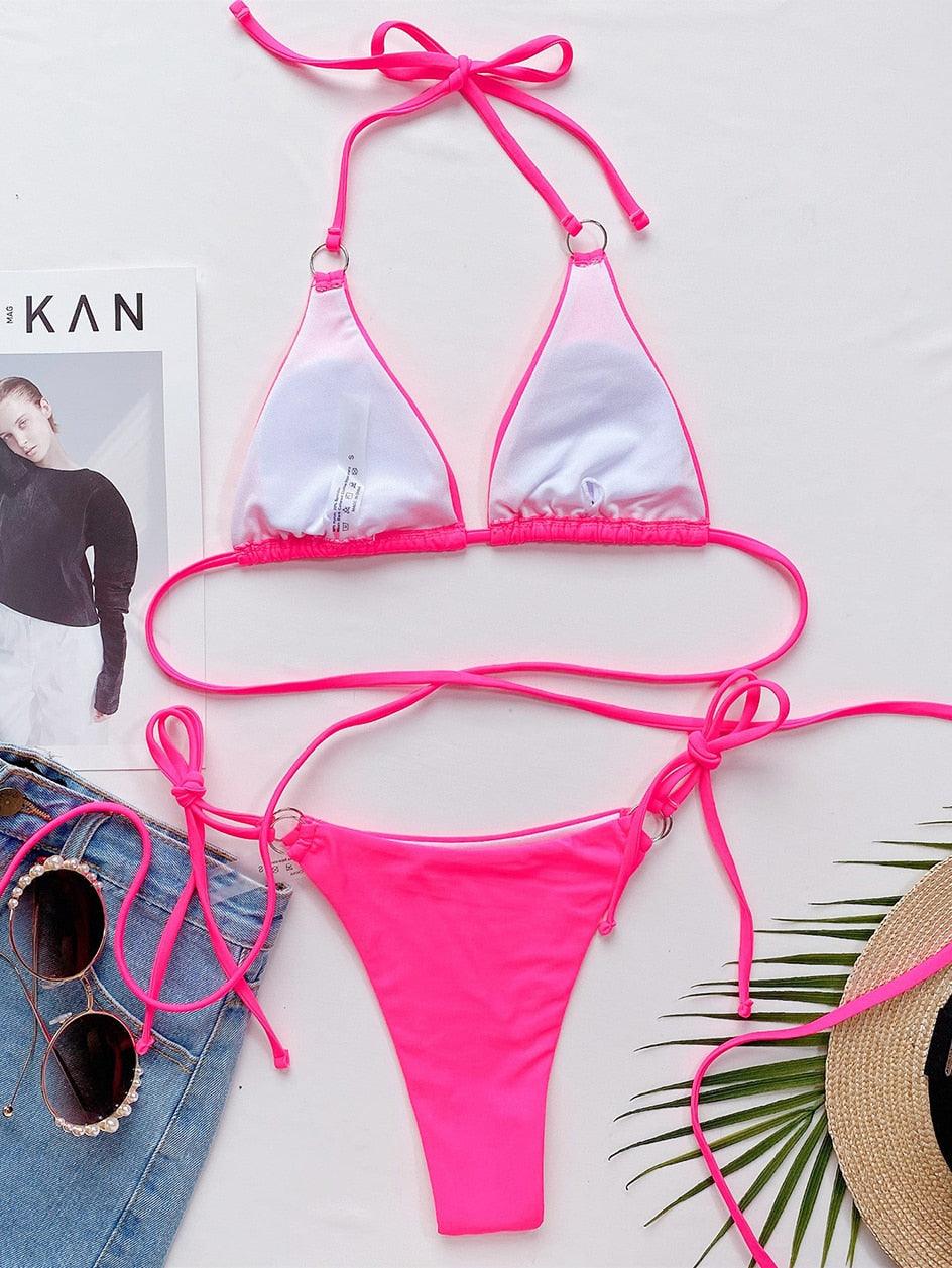 Micro Bikini Maillot de Bain Crisscross Deux Pièces Femme Maillot de Bain Bandage Femme String Ensemble Bikini 2 Pièces Maillot de Bain Femme Tenue de Plage