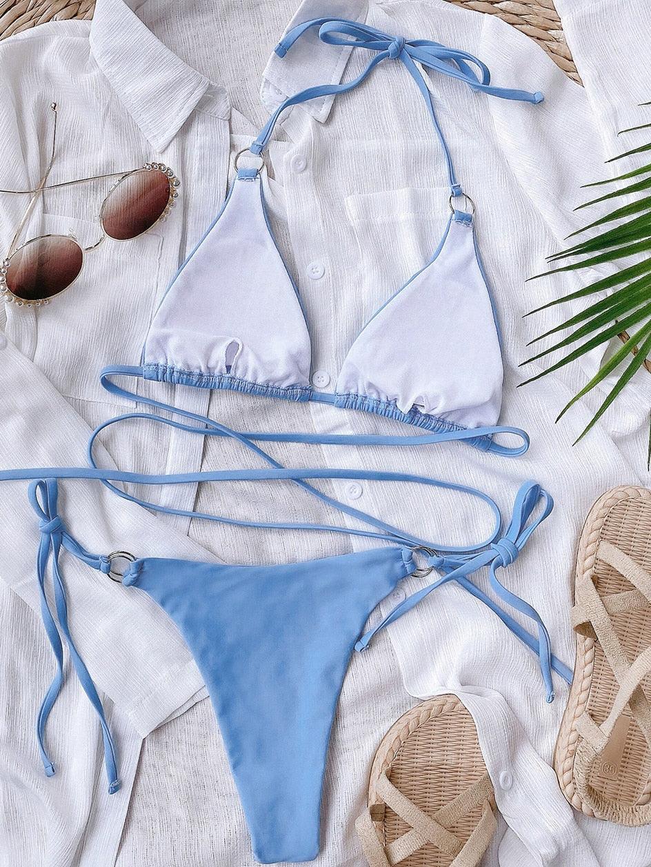 Micro Bikini Maillot de Bain Crisscross Deux Pièces Femme Maillot de Bain Bandage Femme String Ensemble Bikini 2 Pièces Maillot de Bain Femme Tenue de Plage