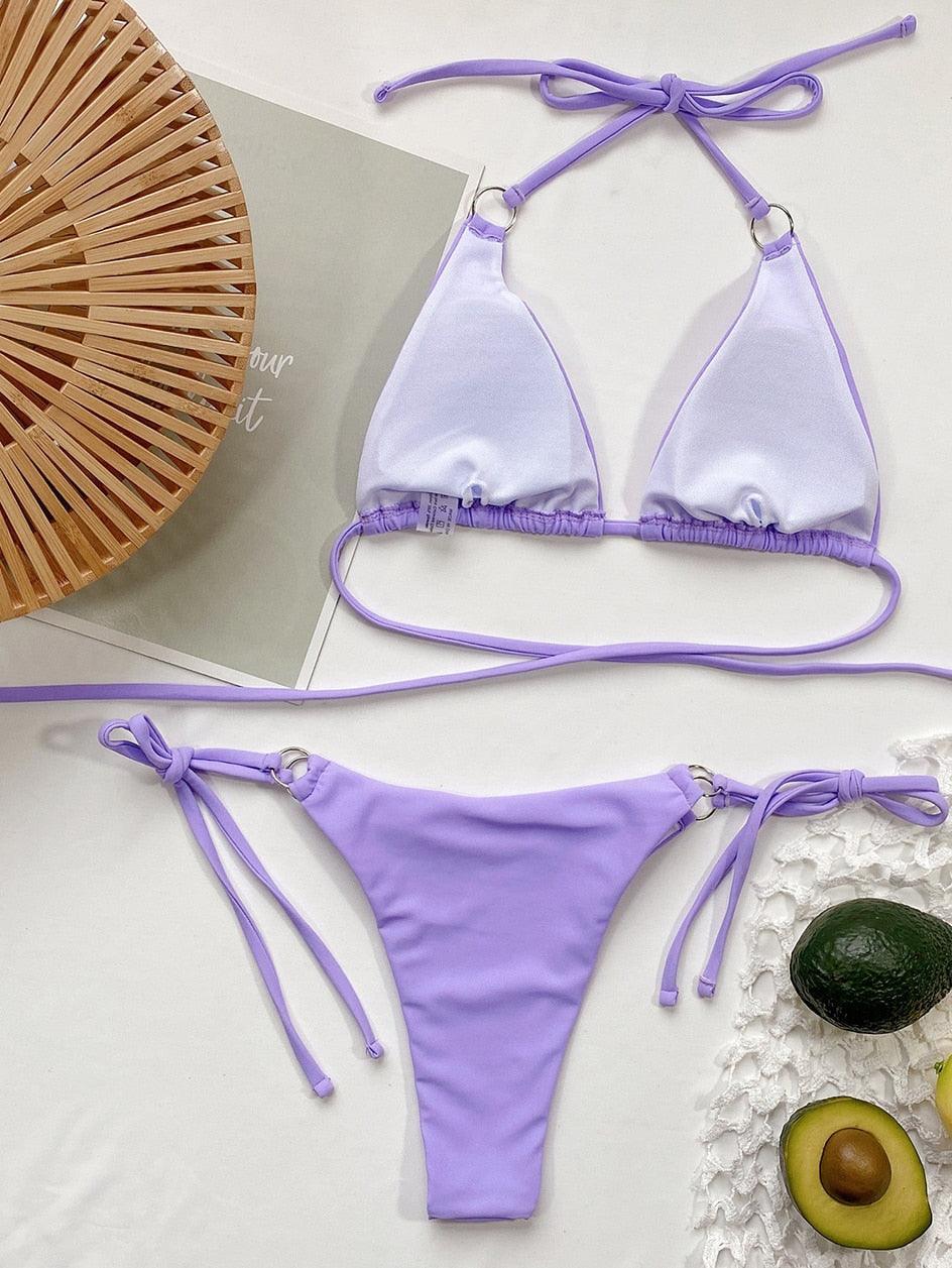 Micro Bikini Maillot de Bain Crisscross Deux Pièces Femme Maillot de Bain Bandage Femme String Ensemble Bikini 2 Pièces Maillot de Bain Femme Tenue de Plage