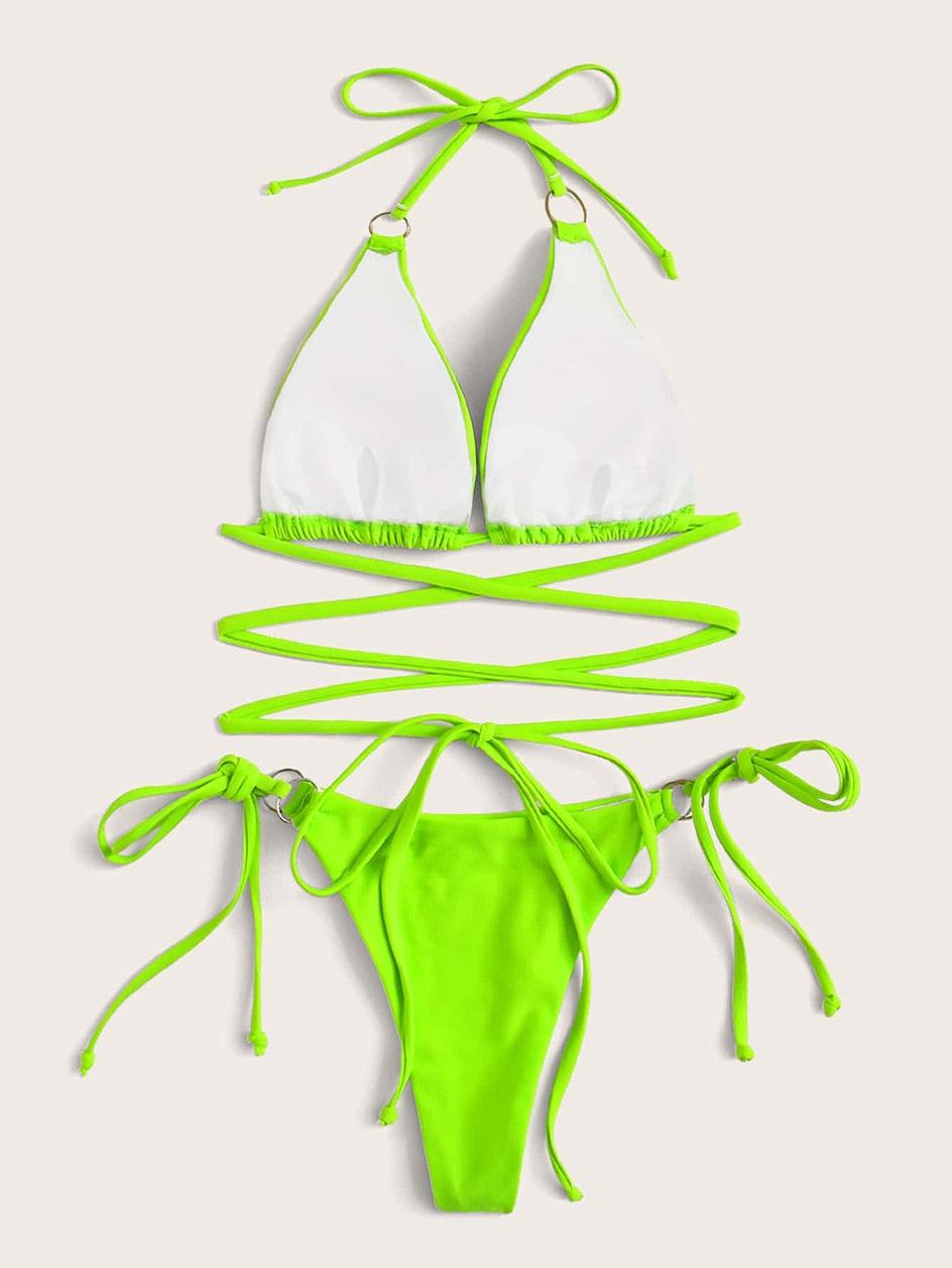 Micro Bikini Maillot de Bain Crisscross Deux Pièces Femme Maillot de Bain Bandage Femme String Ensemble Bikini 2 Pièces Maillot de Bain Femme Tenue de Plage