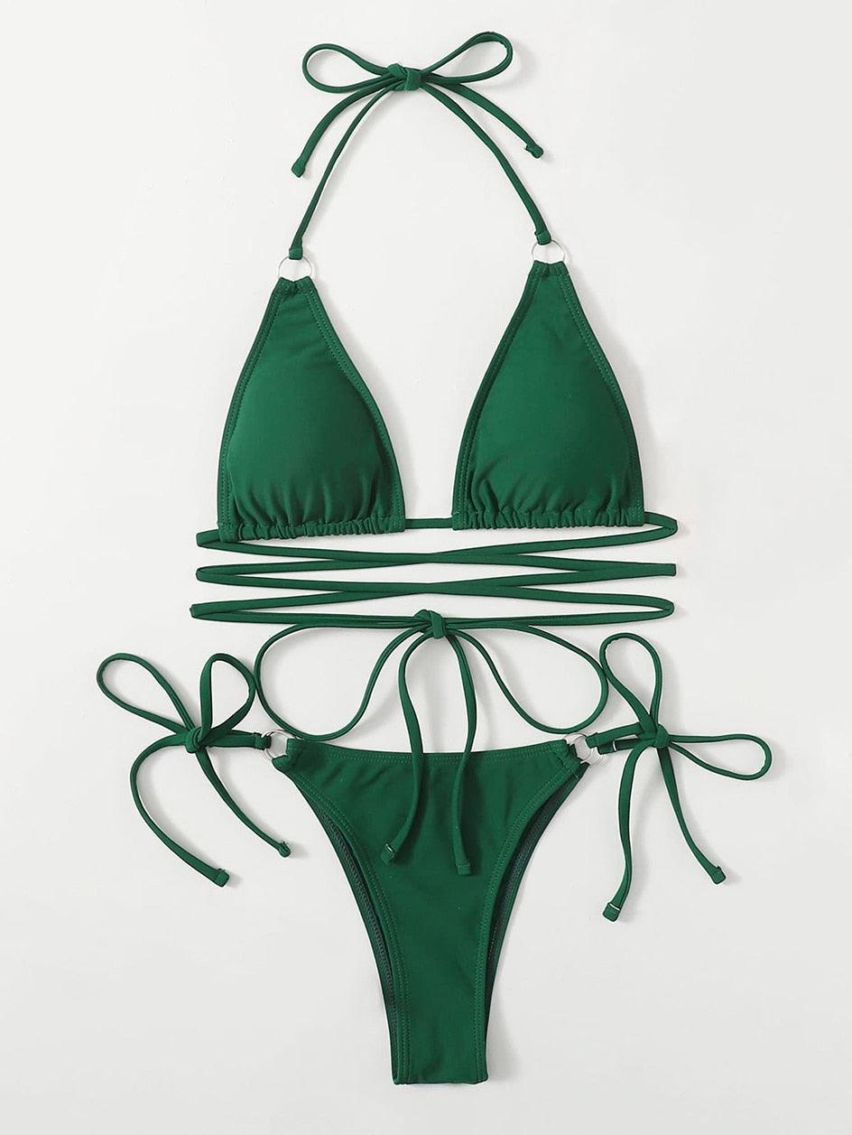 Micro Bikini Maillot de Bain Crisscross Deux Pièces Femme Maillot de Bain Bandage Femme String Ensemble Bikini 2 Pièces Maillot de Bain Femme Tenue de Plage