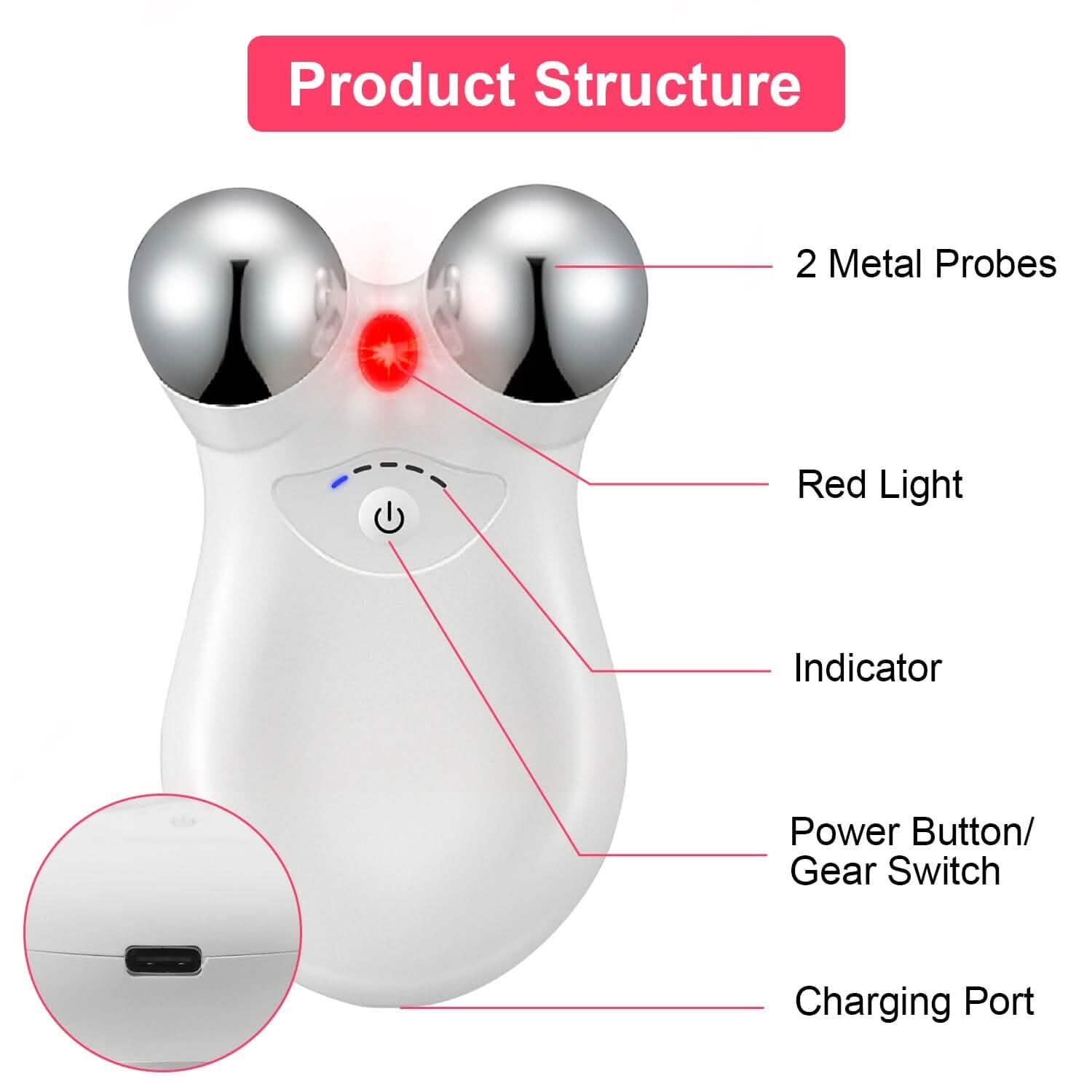 Masseur Facial Micro-Courant Roller Rechargeable avec 5 Vitesses