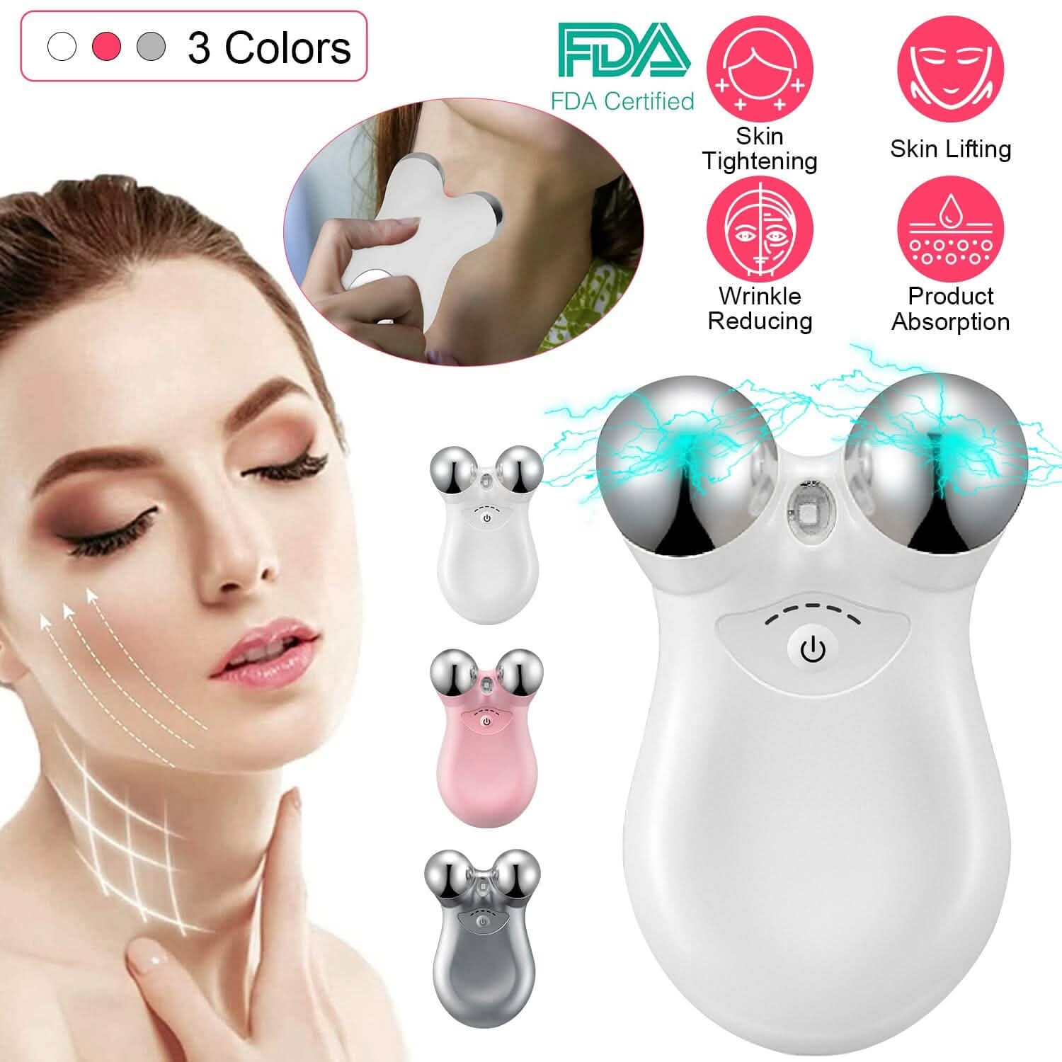 Masseur Facial Micro-Courant Roller Rechargeable avec 5 Vitesses