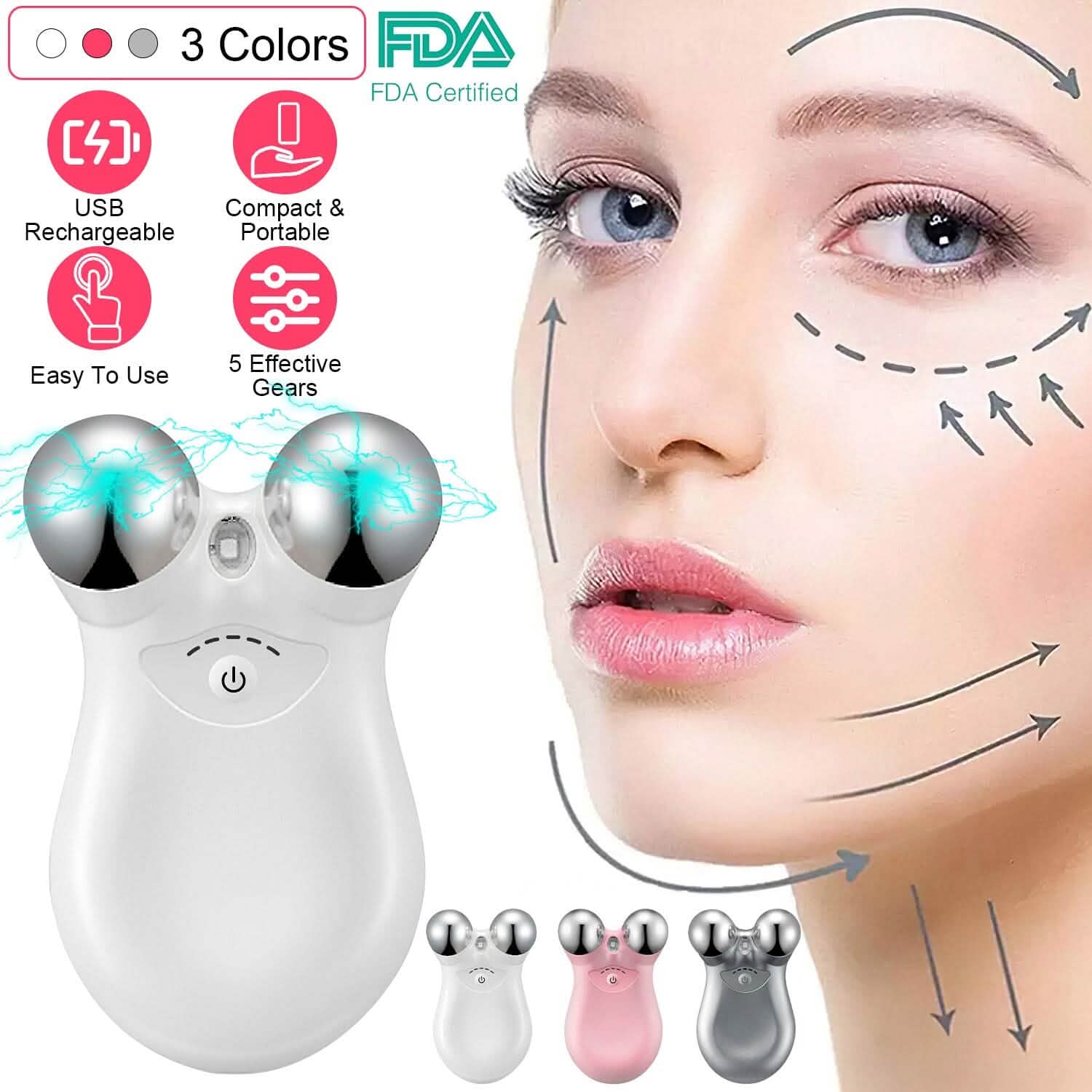 Masseur Facial Micro-Courant Roller Rechargeable avec 5 Vitesses