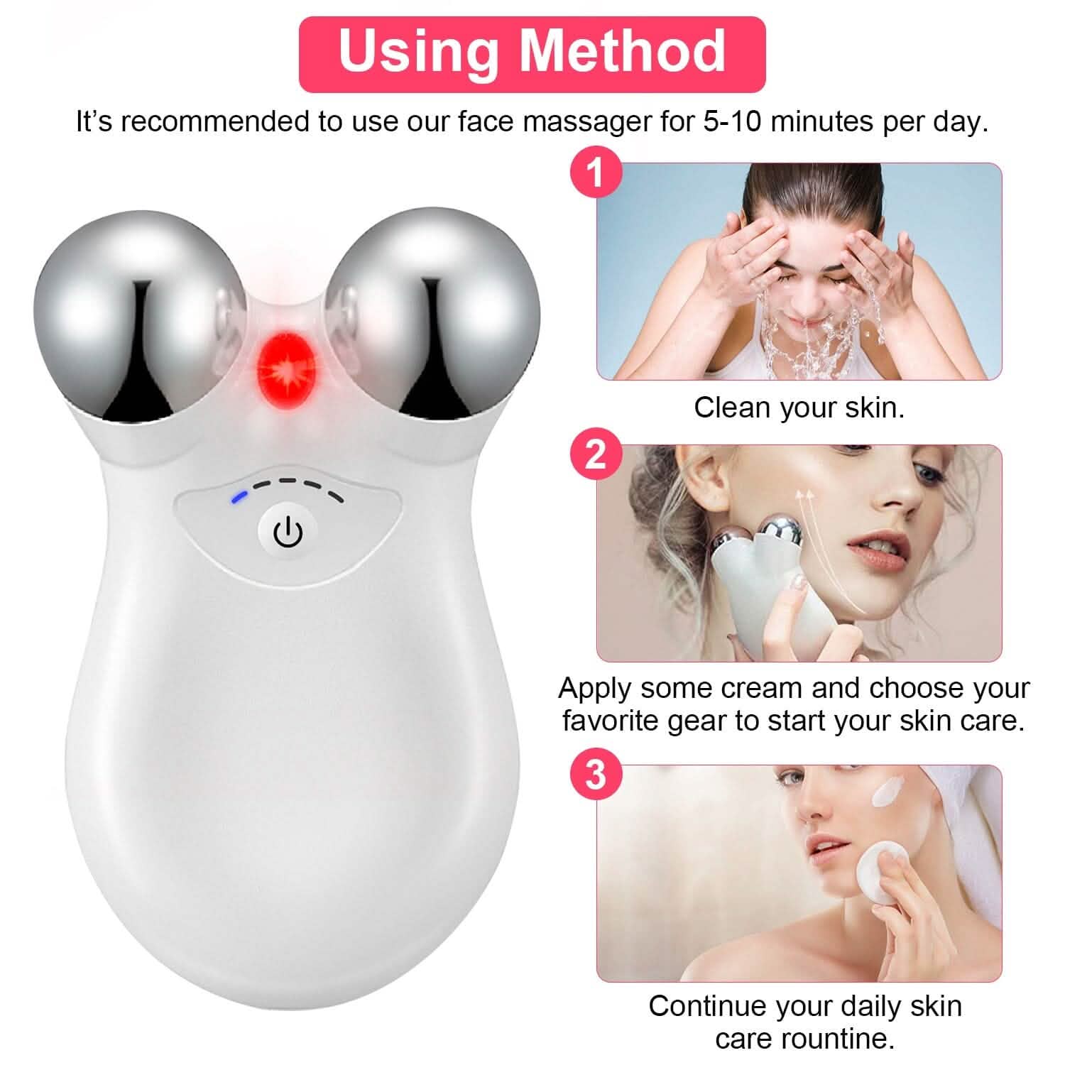 Masseur Facial Micro-Courant Roller Rechargeable avec 5 Vitesses