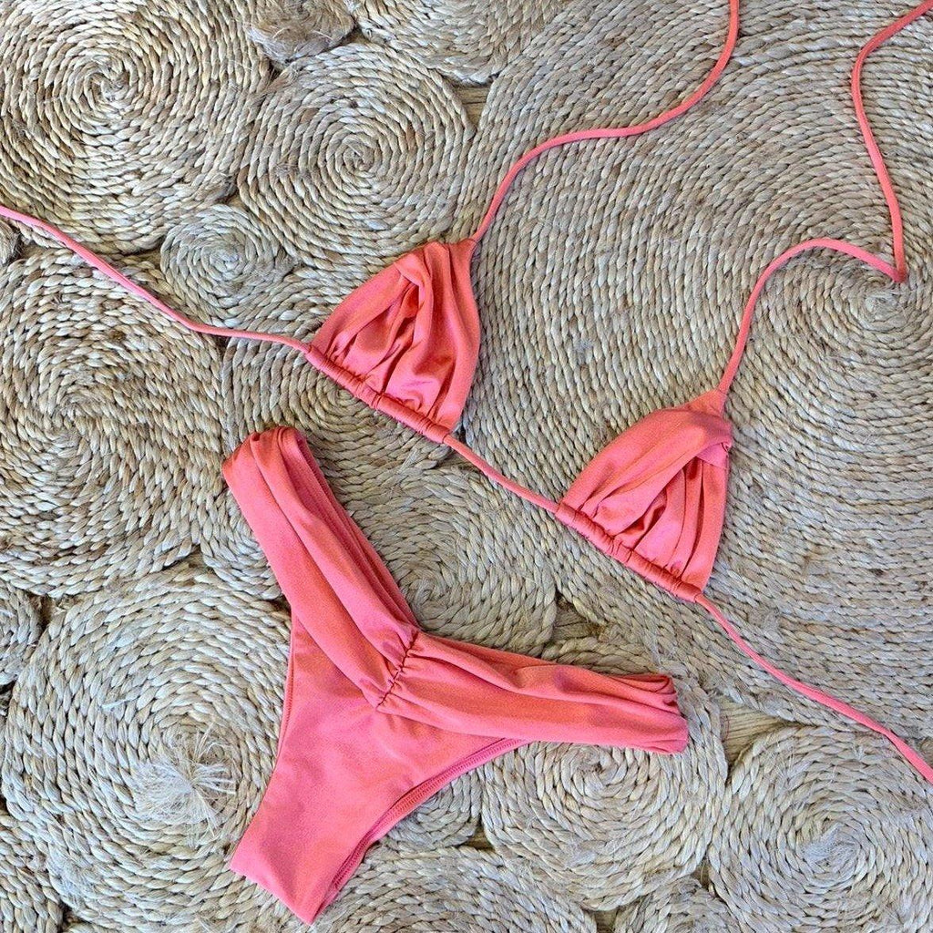 Micro Bikini Plissé Maillot de Bain Femme Ensemble Bikini Halter Maillot de Bain Triangle Femme Tenue de Plage Maillot de Bain Deux Pièces Bikini Bretelles Doubles Mignon Maillot de Bain Triangle Maillot de Bain