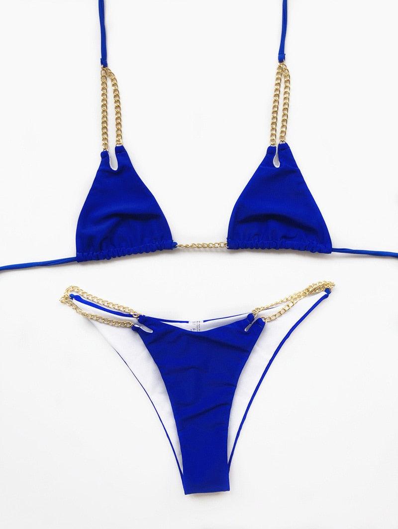 Mini Bikini Maillot de Bain Tie Dye Femme Chaîne Métal Patchwork Maillot de Bain Triangle Bikinis Maillot de Bain Femme Paillettes Brillantes Maillot de Bain Bikini à Paillettes Soutien-gorge à Cordes Brillant Maillot de Bain Tenue de Plage