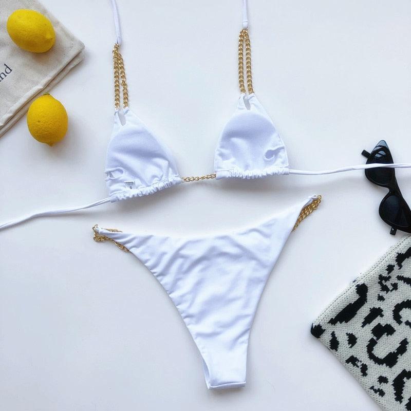Mini Bikini Maillot de Bain Tie Dye Femme Chaîne Métal Patchwork Maillot de Bain Triangle Bikinis Maillot de Bain Femme Paillettes Brillantes Maillot de Bain Bikini à Paillettes Soutien-gorge à Cordes Brillant Maillot de Bain Tenue de Plage