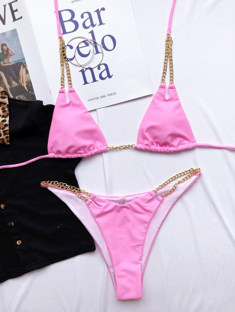 Mini Bikini Maillot de Bain Tie Dye Femme Chaîne Métal Patchwork Maillot de Bain Triangle Bikinis Maillot de Bain Femme Paillettes Brillantes Maillot de Bain Bikini à Paillettes Soutien-gorge à Cordes Brillant Maillot de Bain Tenue de Plage