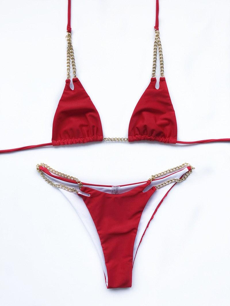 Mini Bikini Maillot de Bain Tie Dye Femme Chaîne Métal Patchwork Maillot de Bain Triangle Bikinis Maillot de Bain Femme Paillettes Brillantes Maillot de Bain Bikini à Paillettes Soutien-gorge à Cordes Brillant Maillot de Bain Tenue de Plage