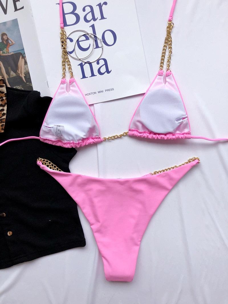 Mini Bikini Maillot de Bain Tie Dye Femme Chaîne Métal Patchwork Maillot de Bain Triangle Bikinis Maillot de Bain Femme Paillettes Brillantes Maillot de Bain Bikini à Paillettes Soutien-gorge à Cordes Brillant Maillot de Bain Tenue de Plage