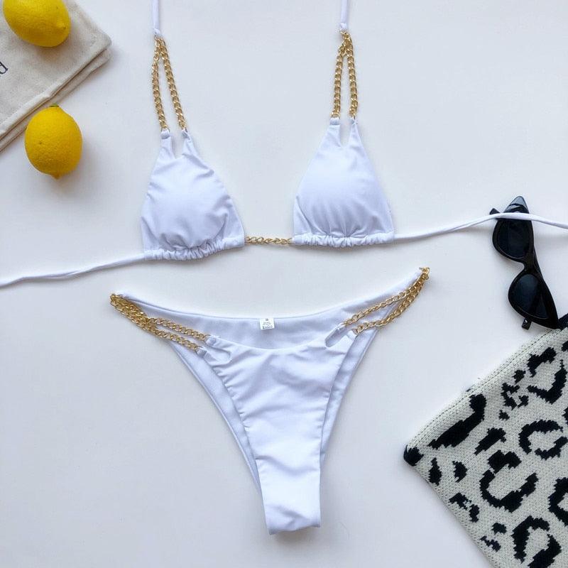 Mini Bikini Maillot de Bain Tie Dye Femme Chaîne Métal Patchwork Maillot de Bain Triangle Bikinis Maillot de Bain Femme Paillettes Brillantes Maillot de Bain Bikini à Paillettes Soutien-gorge à Cordes Brillant Maillot de Bain Tenue de Plage