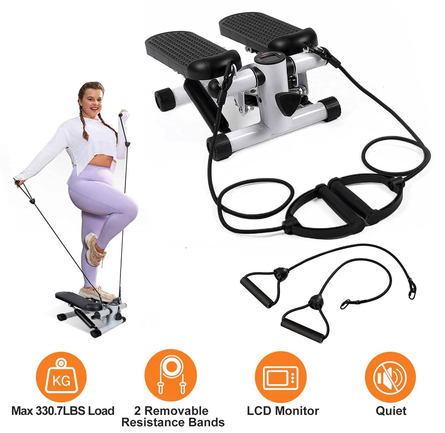 Mini Stepper de Fitness avec 2 Bandes de Résistance Écran LCD