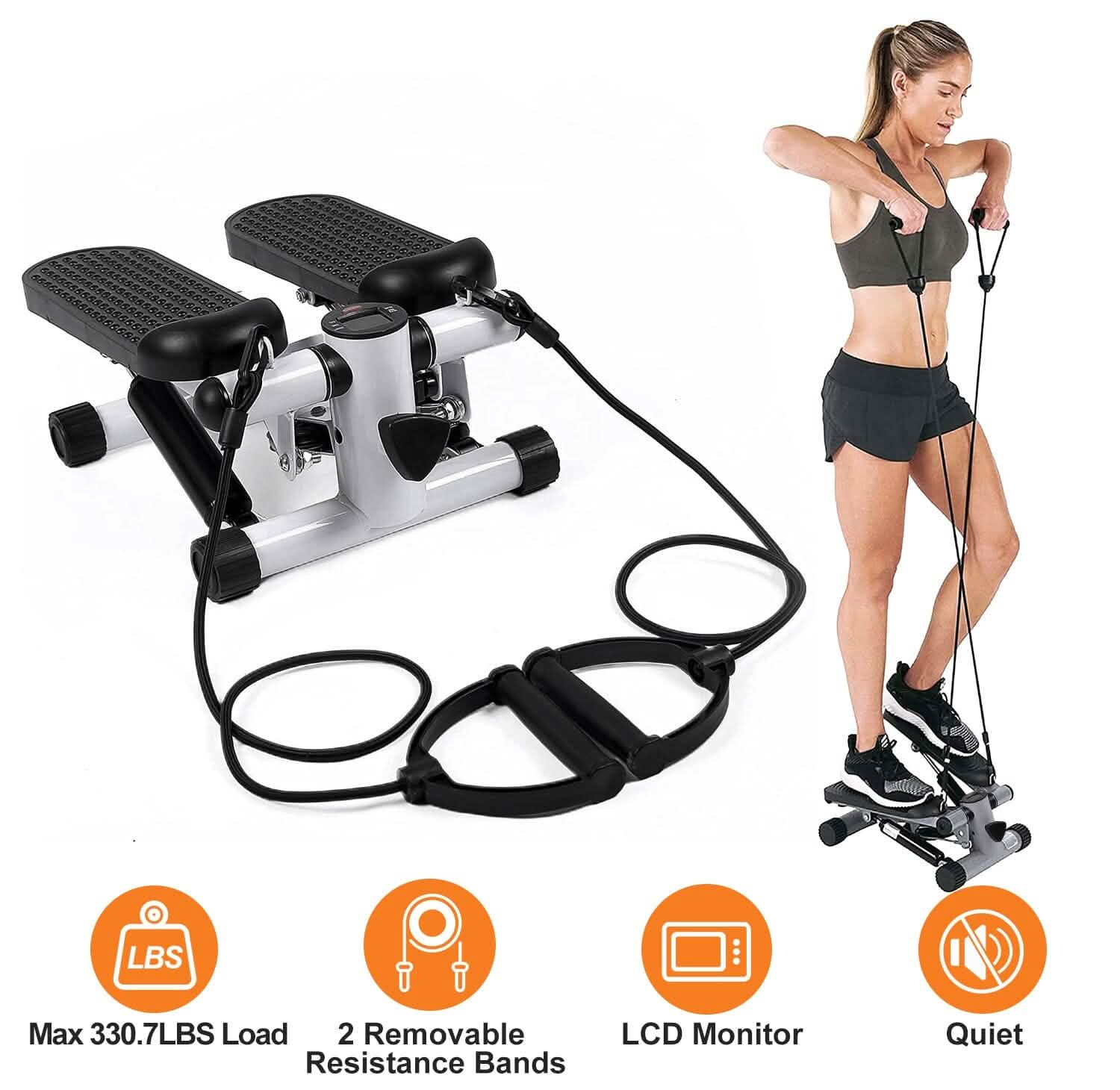 Mini Stepper de Fitness avec 2 Bandes de Résistance Écran LCD